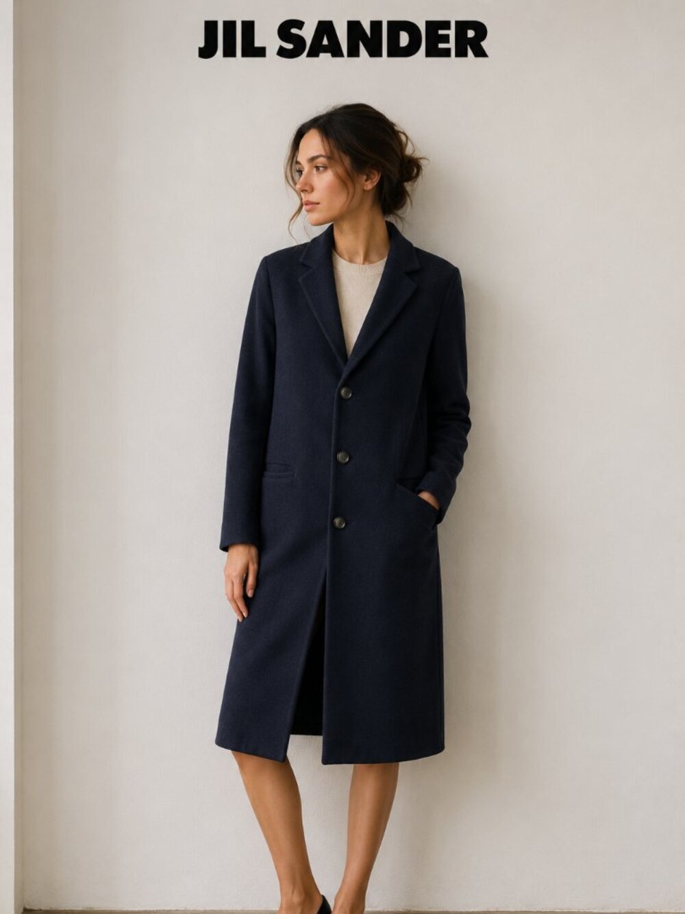 Jil Sander Wool Coat Size 48 Navy Blue Italy Minimalist Luxury Overcoat